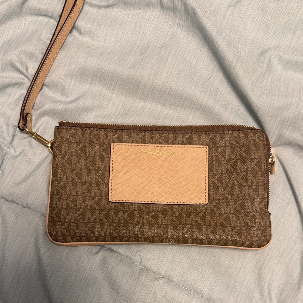 Michael Kors Brown and Tan Logo Wristlet